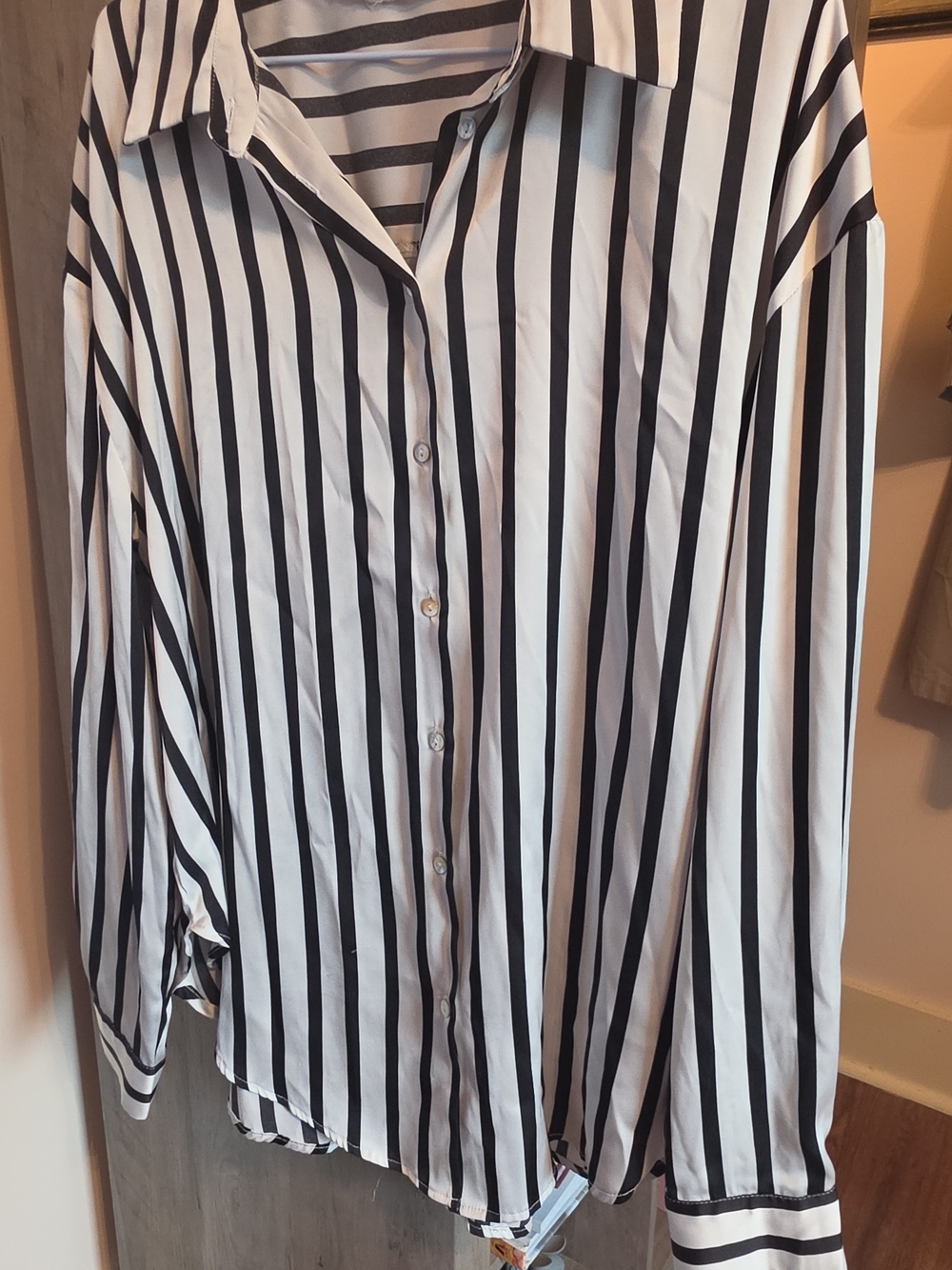 Vine & Love Black and White Vertical Stripe Button-Down Shirt
